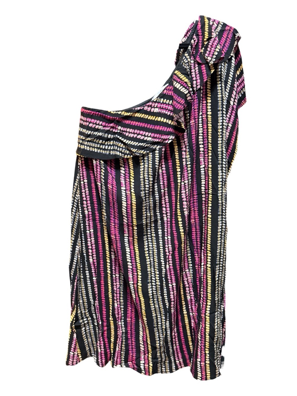 Emily Wonder Black Multicolor One Shoulder Ruffle Dress Size L NWT